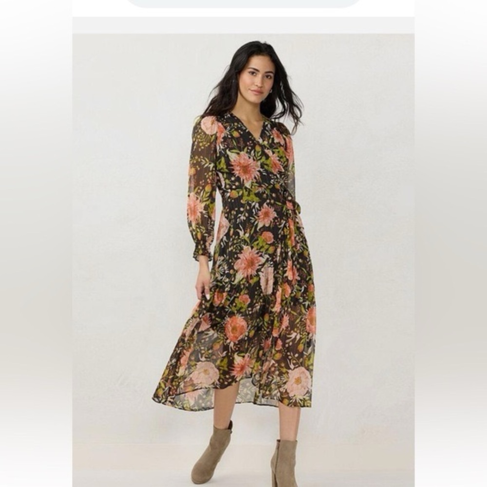 Laren Conrad Chic Floral Long Sleeve Wrap Dress